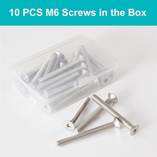 M6-1.0 x 60mm 10PCS Flat Head Hex Socket Cap Screws, Countersunk Bolts, Stainless Steel 304, Metric Allen Drive, Fully Threaded, Bright Finish