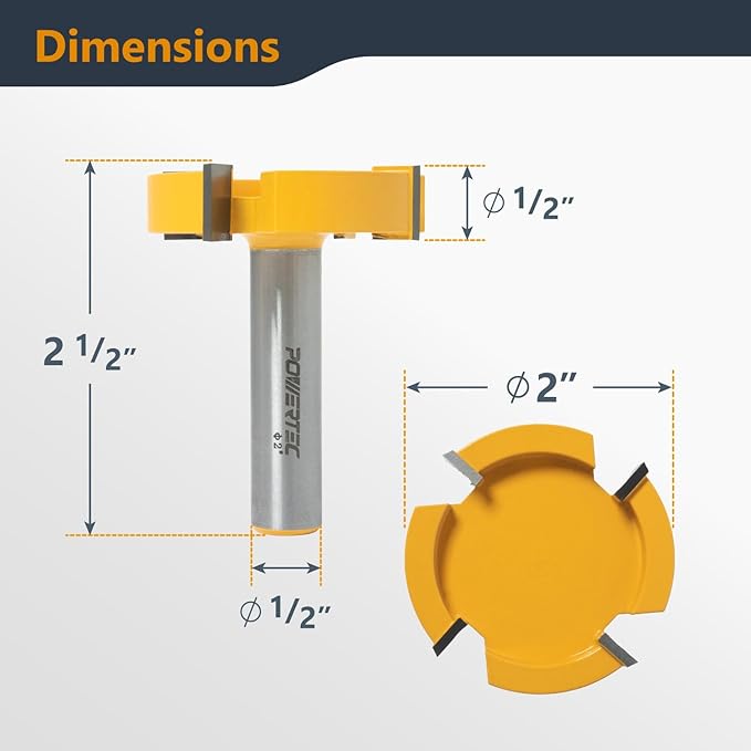 POWERTEC Slab Flattening Router Bit, CNC and Surfacing Router Bit 1/2 Shank, 2" Diameter, 1/2" Cutting Depth, Router Planer Bit - Perfect for Spoilboard Surfacing, Wood Milling Planing - 2PK, 73055-P2