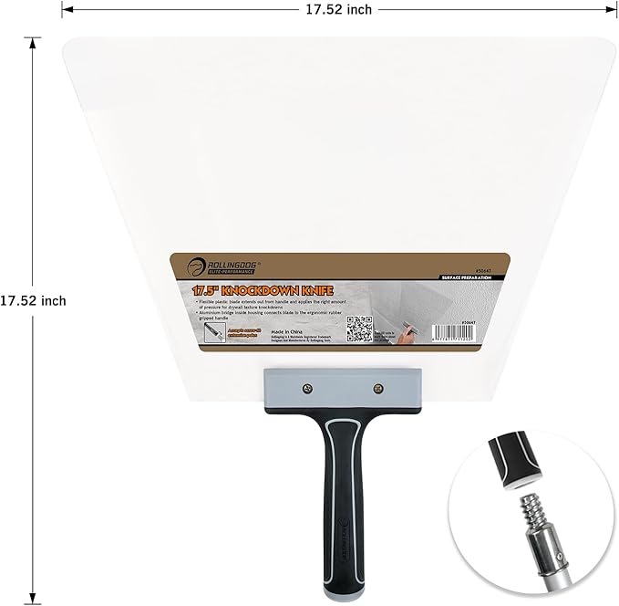 ROLLINGDOG 17.5 Inch Knockdown Knife - Threaded End Can be Attached to Extension Pole,Acrylic Plastic Blade,Ideal for Creating Knockdown Texture