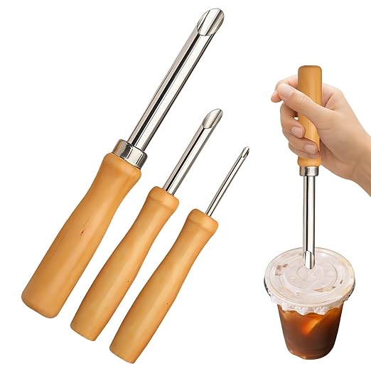 Straw Puncher for Lids Stainless Steel Hole Punch Tool for Plastic Cups Perfect for Lemonade Stands, Bubble Tea, Iced Coffee & Home Parties 3 Sizes (0.47in & 0.33in & 0.18in)