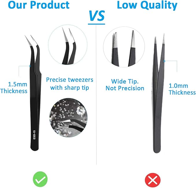 YHYZ 6PCS Precision Tweezers Set, Upgraded Anti-Static Stainless Steel Precise Tweezers (Fine, Curved, Flat), Perfect for Craft, Electronic, Soldering, Model, Hobby, Jewelry Making, Laboratory
