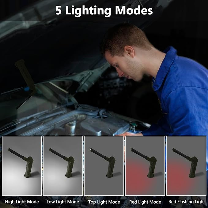 Working Light Portable, Rechargeable Work Lights with Magnetic Base Hanging Hook,360째 Rotate 5 Modes,COB LED 700 Lumens Foldable Inspection Light for Car Repair, Grill and Outdoor Use(2pack)