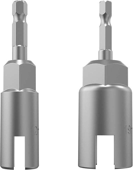 (2 Pack 2 Size 12mm,19mm) hex shank nut driver power wing nut drill bit socket tool drive kit, slotted wing nut drill sleeve wrench wrench kit, panel nut screw eye C-shaped hook bolt