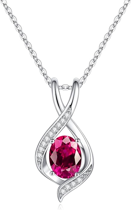 SMILEST Oval Sparkle Birthstone Pendant Necklace, 925 Sterling Silver Gemstone Pendant Anniversary Birthday Gifts for Women Wife Girlfriend Mom Grandma Birthstone Necklace for Women Jewelry Gifts
