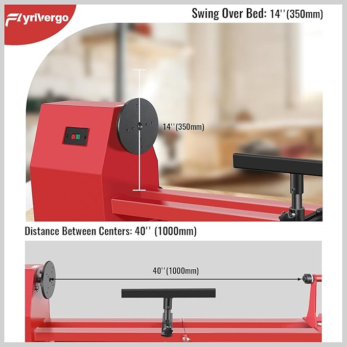 Wood Lathe Machine 14" x 40", Power Wood Turning Lathe, Benchtop Mini Wood Lathe for Woodworking