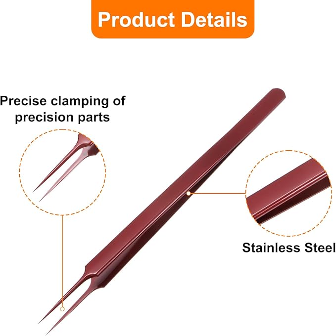 HARFINGTON Stainless Steel Precision Tweezers 6.3 Inch Long Handle Pointed Tip Tweezers Multi Purpose for Craft Industrial Work Laboratory Use, Red