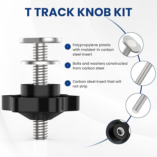 10 Sets of 1/4"-20 T Track Knob Kit, Star Knobs Kit Include 1/4-20 Threaded Bolt 1-3/4" Length with Washers, T Track Accessories for Woodworking Jigs and Fixtures