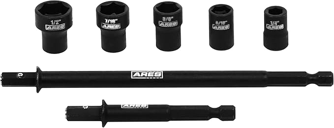 ARES 27086 ??Nut Driver Set ??SAE Magnetic 7-Piece ??Detachable and Cleanable ??Radial 6 Point Drive Sockets Load on Flats - Removable Socket Ends for Easy Cleaning ??Heavy Duty CR-V Steel