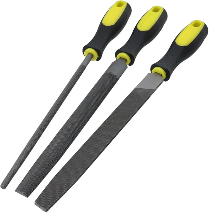 3-Piece Set 8in Length File (Flat, Round and Half-Round), High Carbon Steel Hand File for Refining, Removing, Shaping and Scraping Projects