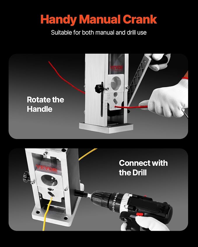 VEVOR Manual Wire Stripping Machine, 0.06''-1.5'' Copper Stripper with Hand Crank or Drill Powered, Visible Stripping Depth Reference, Portable Aluminum Frame Wire Peeler for Scrap Copper Recycling
