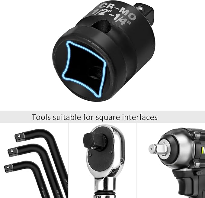 6PCS Impact Socket Adapter and Reducer Set,1/4", 3/8", 1/2" Impact Adapter Set Chrome Vanadium Steel Ratchet/Socket Conversion Kit (Impact-Black)