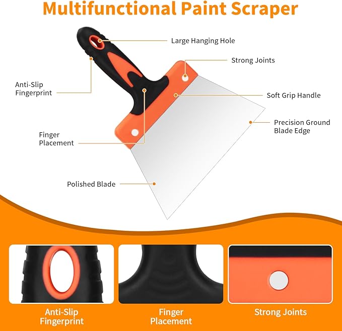 6 Piece Drywall Hand Tool Kit,Drywall Knife Set,5 Pack 14In,12In,10In,8In,6In Putty Knife,Storage Bags