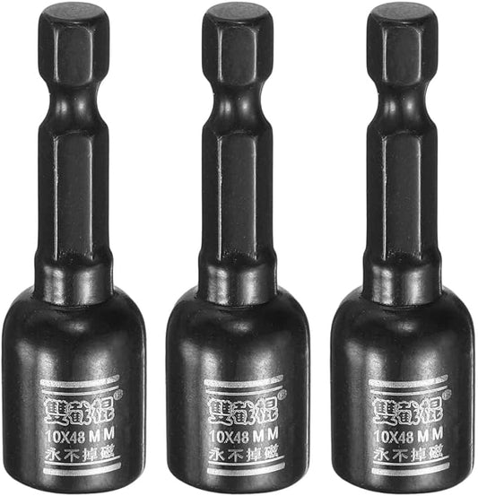 HARFINGTON 3pcs Nut Driver Drill Bit 10mm Metric Socket 1/4" Hex Shank 2" (50mm) Long Magnetic 6-Point Sockets Quick Change CR-V Steel Bolt Setters for Power Drill Drivers