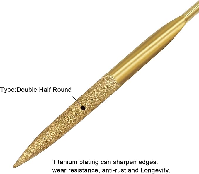 10 PCS Diamond Needle Files (3140mm) 150 Grit Titanium Coated Mini Metal Files Double Half Round for Precision Metal File Work Miniature DIY Jewelers/Glass/Ceramic