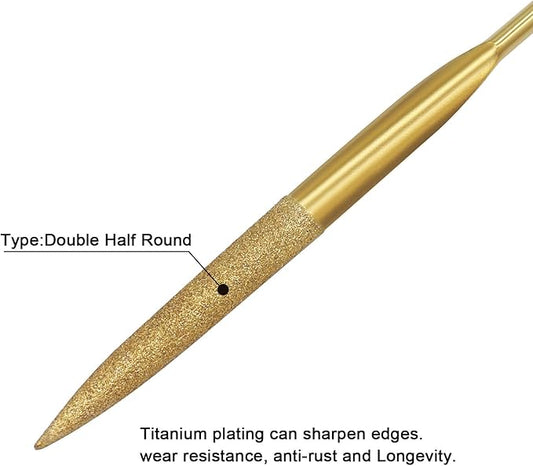 10 PCS Diamond Needle Files (3140mm) 150 Grit Titanium Coated Mini Metal Files Double Half Round for Precision Metal File Work Miniature DIY Jewelers/Glass/Ceramic