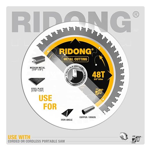 2 Pack 6-1/2 Inch 48 Teeth Steel and Metal Cutting Circular Saw Blade, 5/8" Arbor, Thin Kerf, Professional Carbide Tipped Blade for Angle Iron, Medium Metal, Steel Plate, Copper/Brass, EMT Conduit