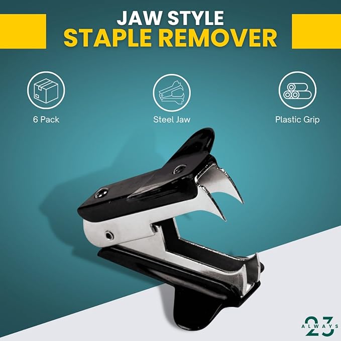 Always23 Staple Remover 6 Pack, Jaw Style- Effortlessly Remove Staples with Precision - Ergonomic Staple Puller Tool - Office and School Essential