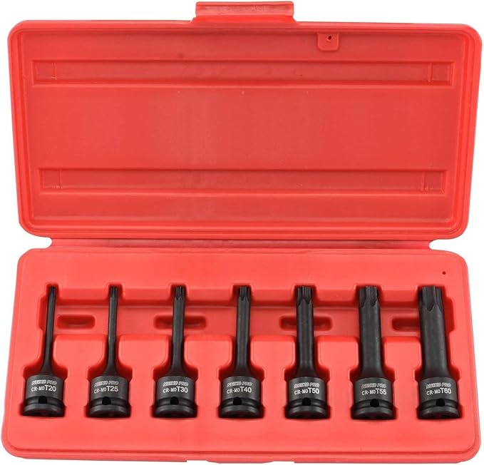 NEIKO 01132B 3/8??Drive Torx Star Driver Bit Socket Set | 7 Piece | T20 to T60 | 3??Length | Cr-Mo Impact Grade
