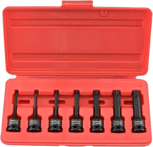 NEIKO 01132B 3/8??Drive Torx Star Driver Bit Socket Set | 7 Piece | T20 to T60 | 3??Length | Cr-Mo Impact Grade