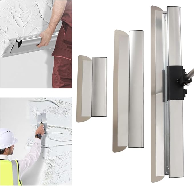 Drywall Skimming Blade Set Drywall Tools With 12", 22" & 32" Smoothing Stainless Steel Blades + 35" - 80" Telescoping Handle