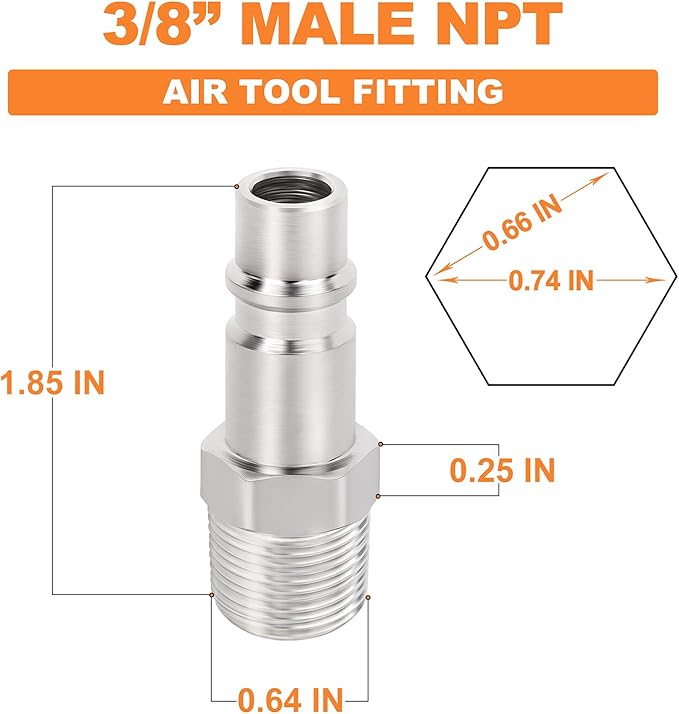 GASHER 20PCS 3/8-Inch NPT Male Industrial Air Tool Fitting, 3/8-Inch High Flow Pneumatic Plugs Max Working Pressure 300PSI