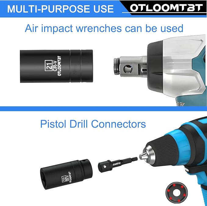 14-Piece 1/2-Inch Super-Rugged and Durable Impact Socket Set, Well-Made Industrial Grade Thicker Metric Deep Sockets & Socket Sets with Drill Socket Adapter 1/2 Drive, exceed than ANSI