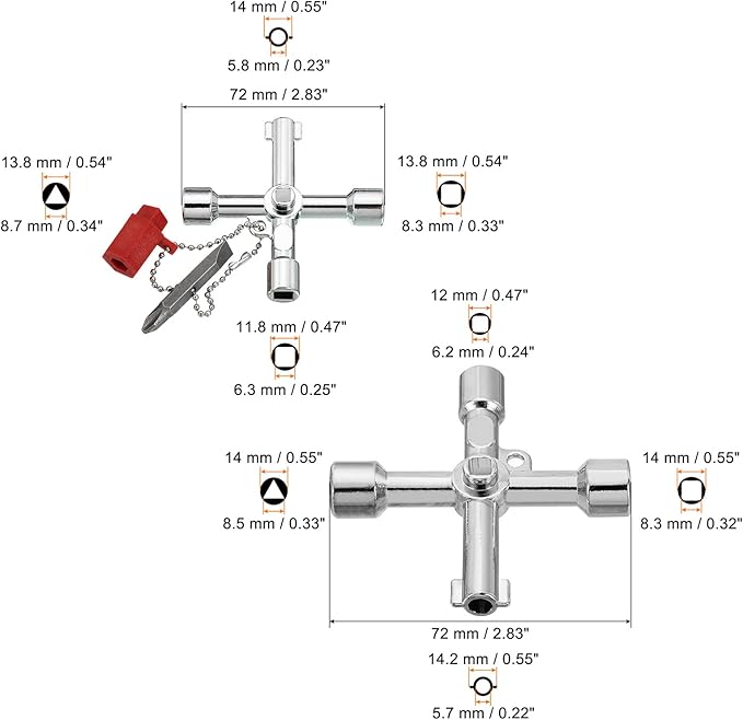 PATIKIL Multi-Functional Universal Cross Key Kit, 4 Pack Zinc Alloy 4 Way Plumber Keys for Electric Control Water Gas Meter Box Cupboard Cabinet, Silver