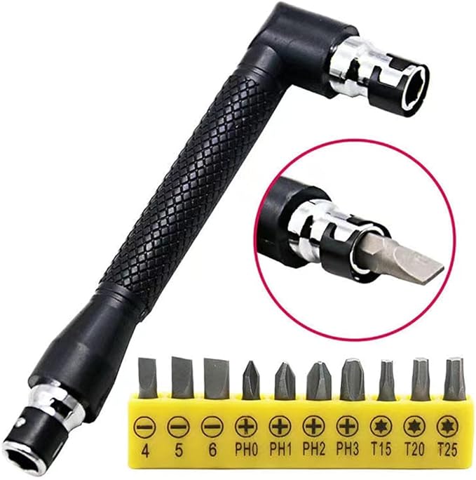 11.7in Flexible Screwdriver Bit Extension Kit - 10pc Set with 90째 Angled Bits and Soft Shaft Adaptors