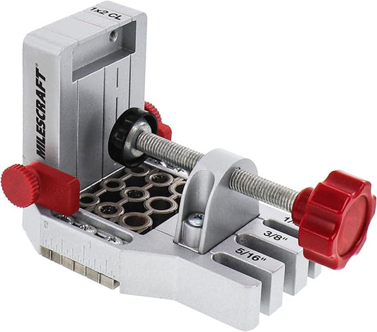 Milescraft 1334 Joint Master – Self-Clamping Aluminum Doweling Jig. Creates Edge, Corner, and Surface Joints. Includes Centering Spacers. For 1/4in, 5/16in, and 3/8in Dowel Pins