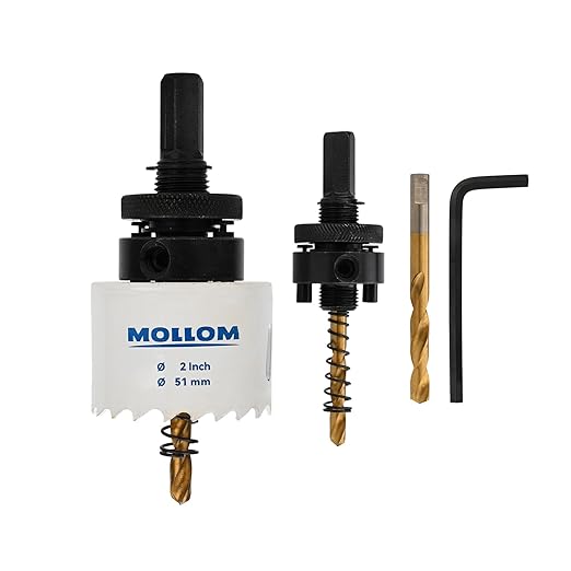 Mollom (51mm | 2") HSS M42 with 8% Cobalt BI-Metal Hole Saw with 2 Pilot Drill Bits & Arbor Smooth Cutting for PVC,Drywall,Wood,Plastic,Gypsum Board,Rubber