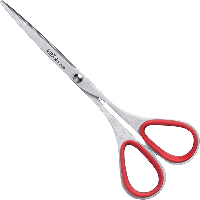 ALLEX Little Skinny Scissors for Office 4.7", All Purpose Slim & Thin Low Profile Scissors, Made in JAPAN, All Metal Sharp Japanese Stainless Steel Blade with Non-Slip Soft Ring, Red