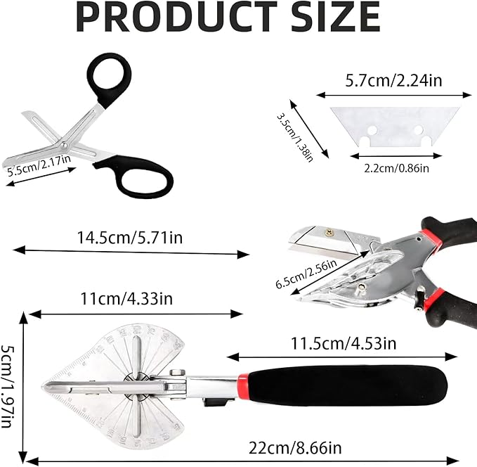 Multi Angle Miter Shears, Multifunctional Trunking Shears for Angular Cutting of Moulding and Trim, Adjustable at 45 to 135 Degree, Hand Tools for Cutting Soft Wood, Plastic, PVC