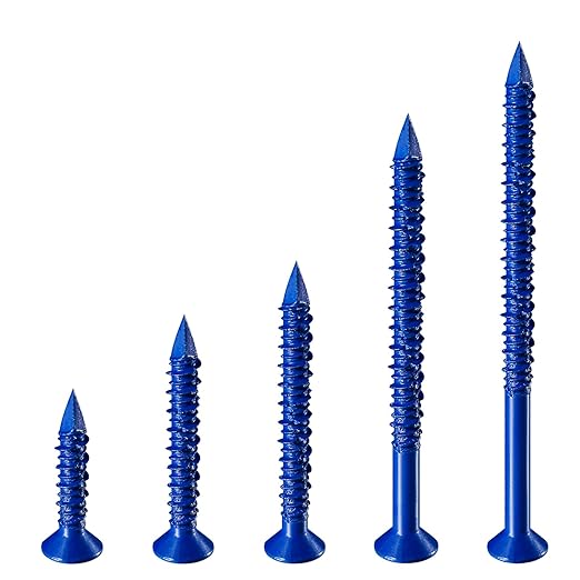 WenSilon(100 PCS) 3/16" Concrete Screw Anchor Kit Blue Flat Head for Anchoring to Masonry, Block or Brick Stucco