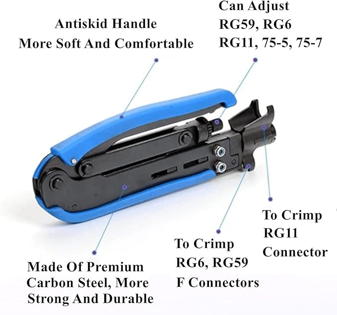 Gaobige Coax Cable Crimper Tool Kit, Coaxial Compression Tool for rg6 rg59 rg11, Wire Stripper, 10pcs RG6 F Male and Female Connectors, Screwdriver