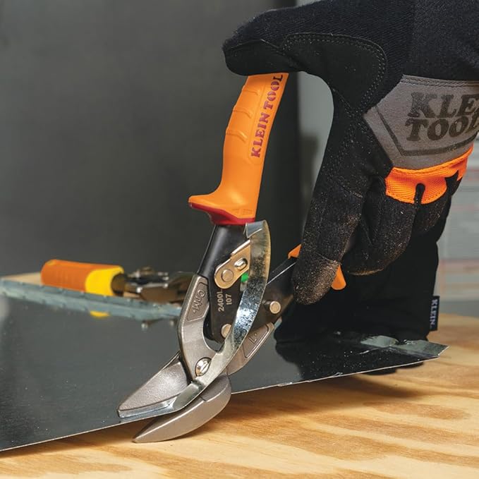 Klein Tools 2400L Left-Cutting Offset Snips, Aviation Tin Snips with Forged Blade for Precision Sheet Metal Cutting