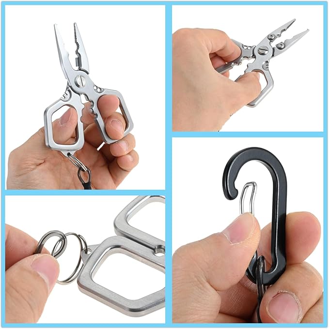 dophee Fishing Pliers Saltwater with Split Ring, Stainless Steel Mini Multifunctional Fish Hook Remover PE Line Cutter Scissors Tool Fishing Gear Accessories