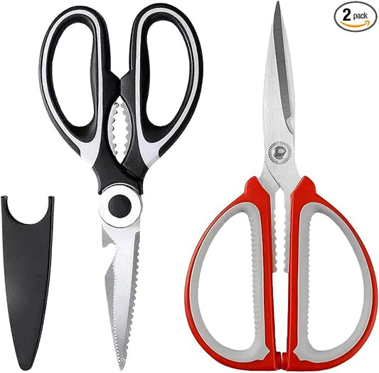 Kitchen Scissors Set of 2 Packs,Heavy Duty Stainless Steel Cooking Shears for Cutting Meat, Bones, Fish, Poultry, Vegetables, Chicken, Sharp Sissors for Dishwasher Safe 2 Packs