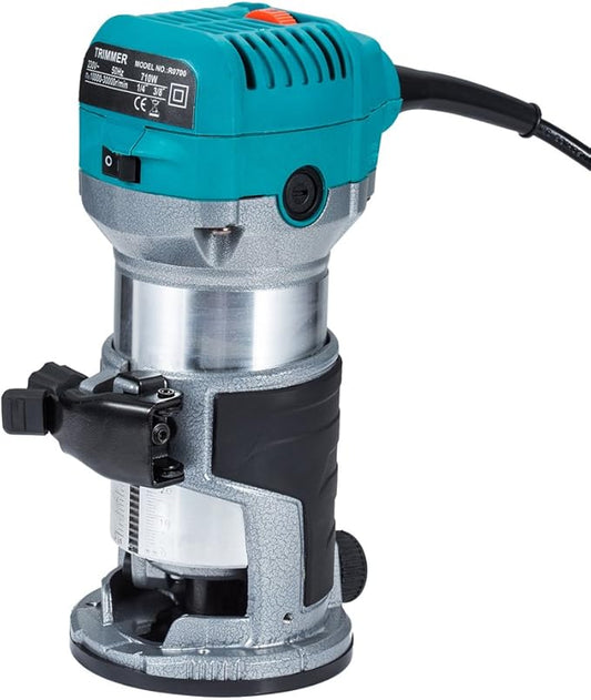 Anesty Compact Router with Trimmer/Fixed Base, Variable Speed Trim Router Palm Router Laminate Trimmer, 1/4" 710W Electric Wood Router Tool Kit with 15 Router Bits for Woodworking