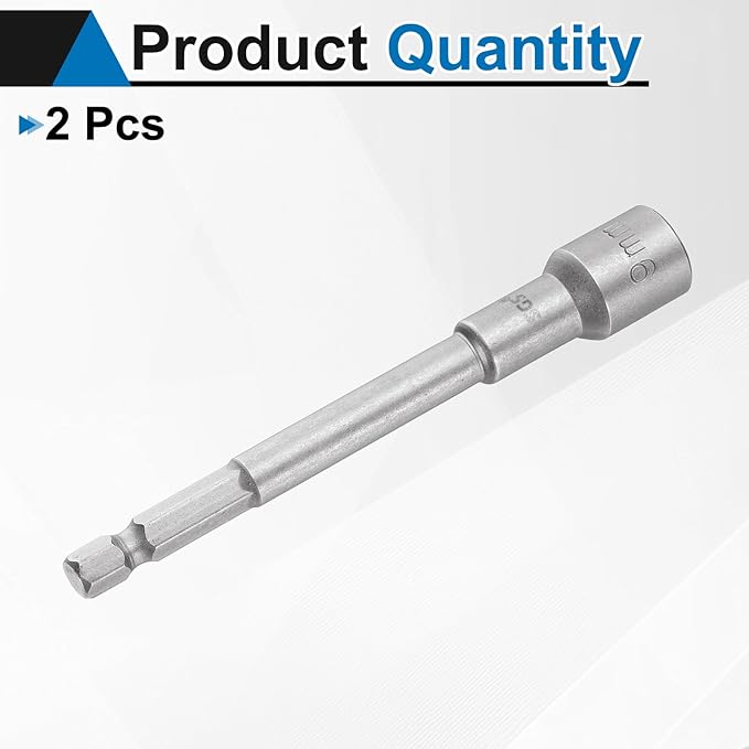 HARFINGTON 2pcs Nut Driver Drill Bit 9mm Metric Socket 1/4" Hex Shank 3.94" (100mm) Long Magnetic 6-Point Sockets Quick Change CR-V Steel Bolt Setters for Power Drill Drivers