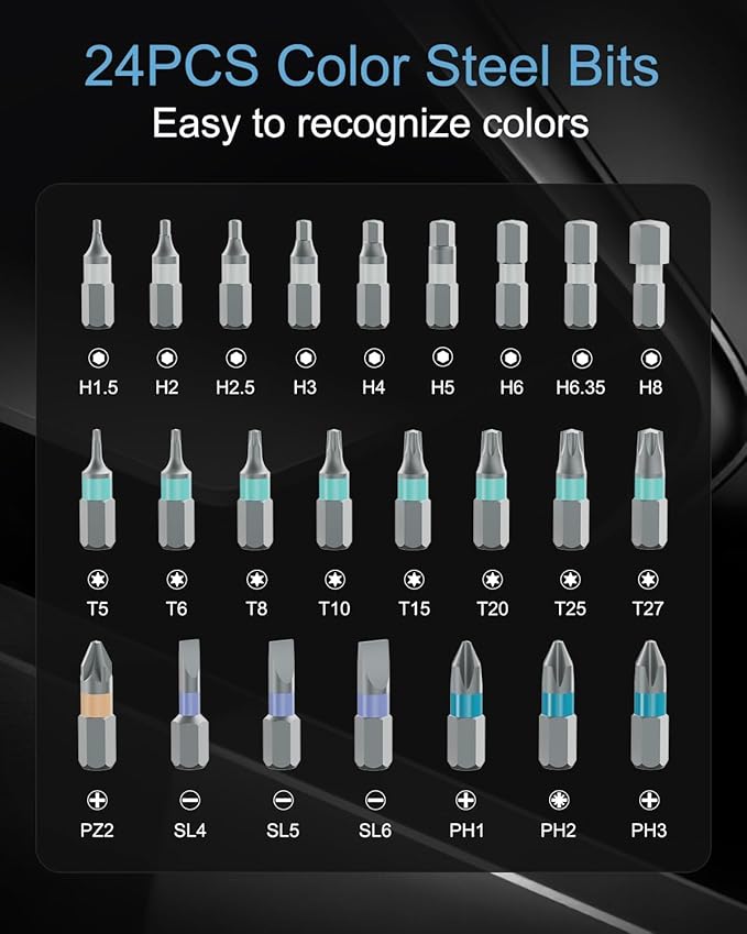 Upgraded 24 in 1 Ratchet Screwdriver Set, Magnetic Screwdriver Set, T Handle Multi Bit DIY Repair Tool Kit with Storage Case for Men Furniture, Computer, Bicycle and DIY Free Combination