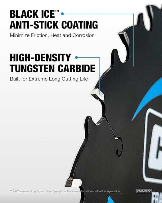 CRALY 7-1/4 Inch 24 Teeth Wood Cutting Framing Circular Saw Blade, 5/8 Inch Arbor, Carbide Tipped, Thin Kerf, Black Ice™ Coating, for Plywood, MDF, OSB, Laminated(C0724FR)