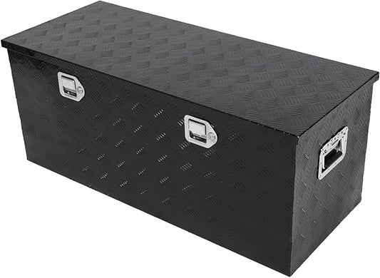 confote 44 Inch Heavy Duty Aluminum Stripes Plated Tool Box Pick Up Truck Bed RV Trailer Toolbox Waterproof Square Storage Organizer with Side Handle, Lock and Keys -44"x 18"x 18"，Black