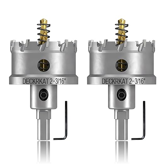 2-Pack 2-3/16" TCT Hole Saws for Hard Metal, Heavy Duty 55mm Tungsten Carbide Tipped Hole Cutters Set with Spring-Loaded Pilot Drill Bits for Stainless Steel, Metal, Iron, and Plastic.