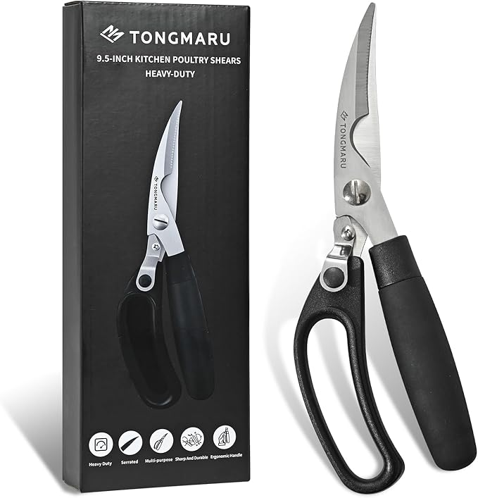 Ultra Heavy Duty Kitchen Poultry Shears, Super Sharp All Purpose Kitchen Scissors with Anti-slip Handle, Dishwasher Safe, Serrated Blades with Bottle Opener function