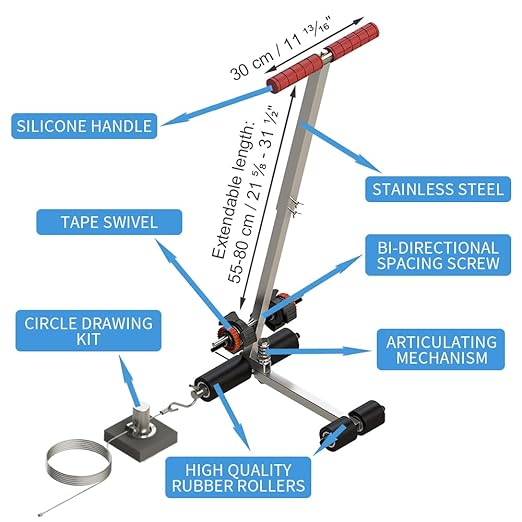 BAUSATZ Floor Tape Applicator竊똌anual Pushing Tape Marking Machine, Tape bonding Machine, Used for Floor Marking, Decoration Protection and Laying,Can Draw arcs, Curves, and Straight Lines