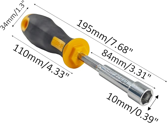 2PCS 10mm Socket Wrench Screwdriver, High-Carbon Steel Hex Nut Driver with Comfort Grip Handle for DIY Repairs & Hand Tools