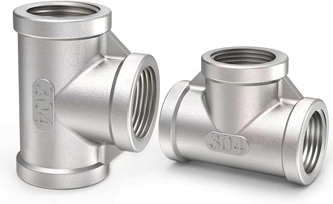ChillWaves 304 Stainless Steel Pipe Fitting, Tee 1-1/4" x 1-1/4" x 1-1/4" NPT Female Thread Adapter(2-PACK)