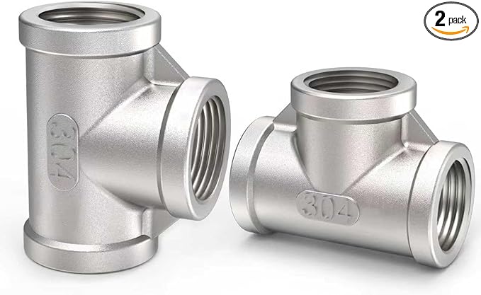 ChillWaves 304 Stainless Steel Pipe Fitting, Tee 1/4" x 1/4" x 1/4" NPT Female Thread Adapter(2-PACK)
