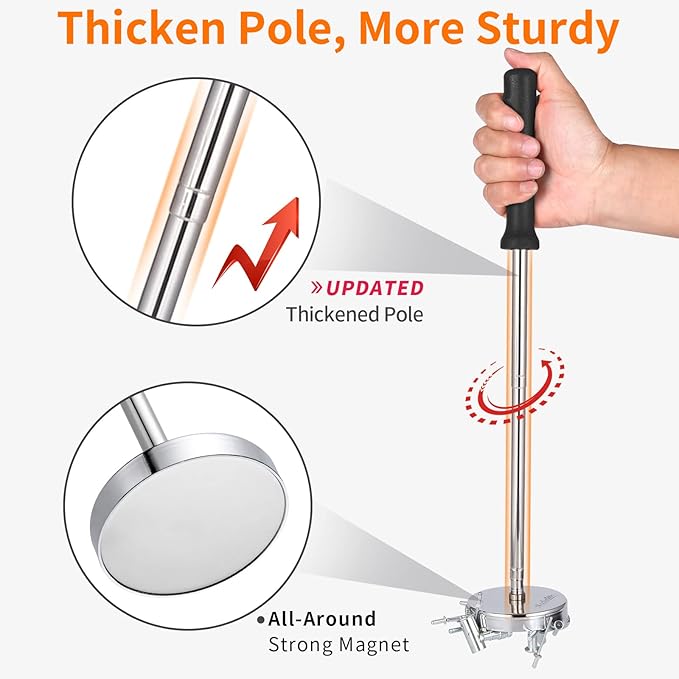 35 LB Magnetic Sweeper Telescoping Pick-up Tool, Upgraded Pole Magnet Stick, Pickup Nails, Screws, and Metal, Screws Parts Finder, Black Handle