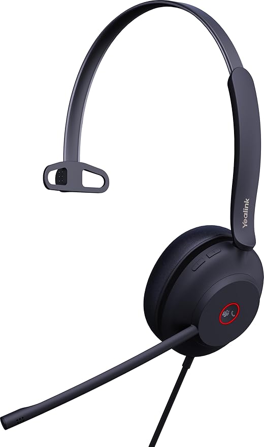 Yealink UH37 Professional Wired USB-A Headset with Noise Cancelling Microphone for Computer PC, Mono Headphones with Mute Control, Compatible with Teams, Zoom, and Other Online Conference